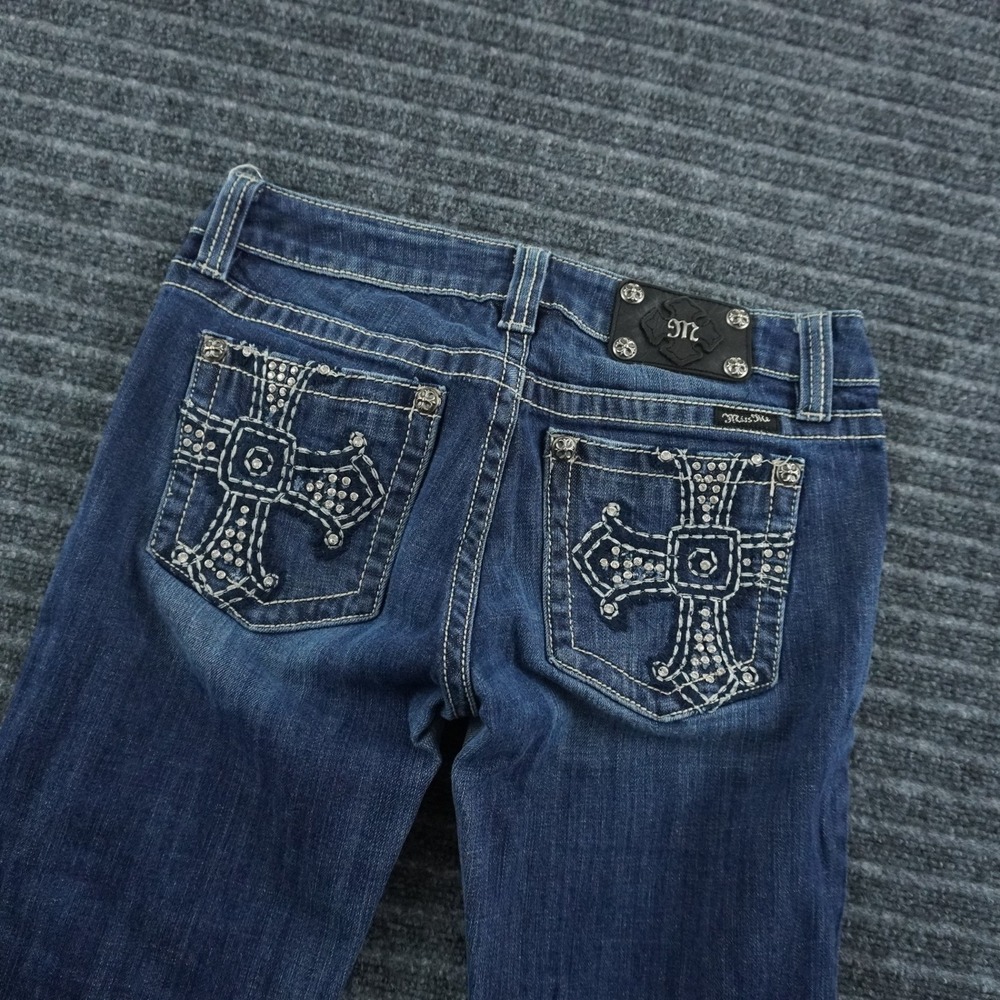 Miss Me Bootcut Jeans Womens 30 Dark Blue Rhinestone Cross Embellished Low Rise